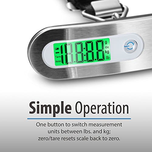 Fosmon Digital Luggage Scale (Stainless Steel, Backlight, LCD Display) Ergonomic and Lightweight Suitcase Weighing Scales, 110 lb / 50 kg with Tare Function - Silver (2-Pack) — view 6