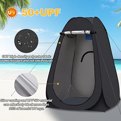CLIPOP Portable Privacy Shower Toilet Tent Waterproof Anti-UV Pop Up Changing Dressing Tent for Beach Fishing Hiking Bathing,Outdoor Camping,with a Carrying Bag (150×150×190 cm, Black) — view 2