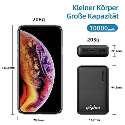 Mini Power Bank 10000mah, Portable Charger External Phone Battery Packs Dual Ports High Speed 2.4 A Powerpack Compatible for Huawei iPhone iPad Samsung Galaxy Nintendo Switch and Tablets (Black) — view 3