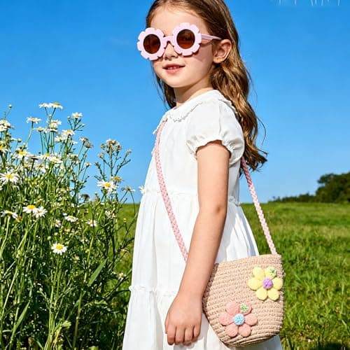 FOSDICK Straw Crossbody Bag With Girls Sunglasses, Small Straw Bag, Woven Straw Beach Bags, Summer Bags for Girl, Floral Holiday Handbag Daily Use, Travel, Beach and Outdoor Activities (Pink) — view 4