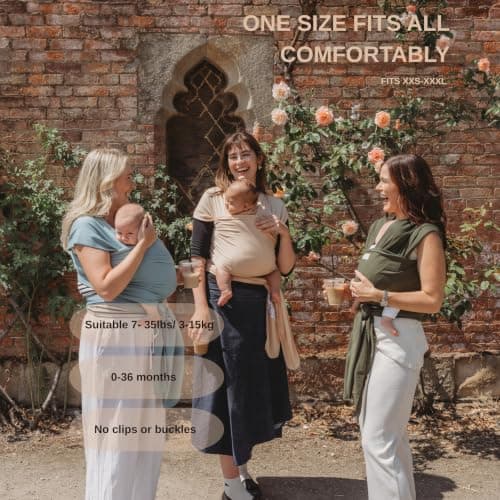 RYLOOBABY Baby Sling Carrier & Stretchy Baby Wrap – Newborn Baby Carrier 3.2–15 kg, Soft Cotton Hands-Free Babywearing Sling, Hip Healthy, One Size XXS–XXXL – Neutral Blue — view 5