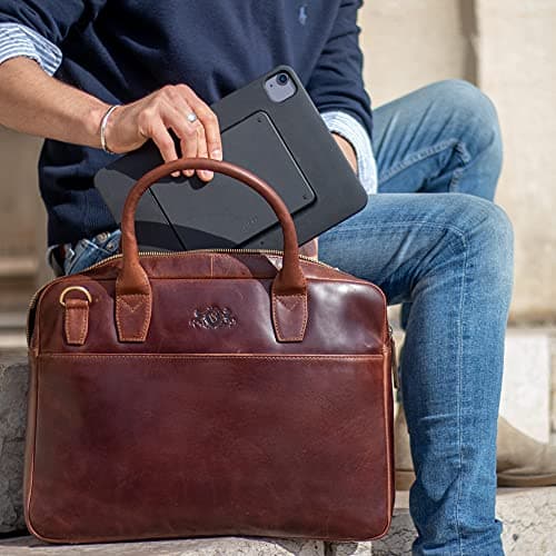 SID & VAIN Laptop Bag Boston Large Business Office Work Shoulder Bag Laptop case Real Leather 15.4 inch Laptop Portable Computer Briefcase Leather Bag Women and Men — view 3