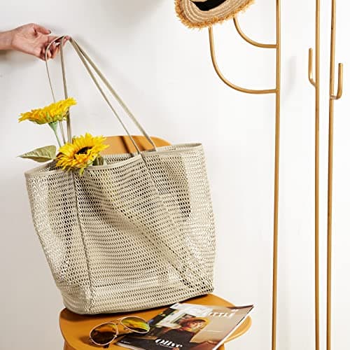 KALIDI Mesh 23L Extra Large Tote Bags for Women with Zip Pocket Shoulder Bag Summer Beach Bags Reusable Shopping Bag for Picnic Holiday Travel Grocery — view 3