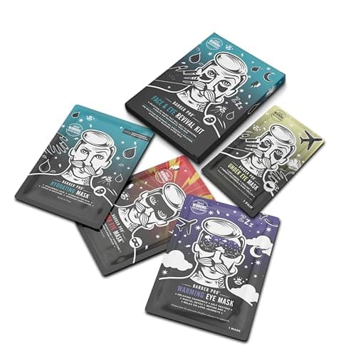 BARBER PRO FACE & EYE REVIVAL KIT 4-in-1 Hydrating Brightening & Rejuvenating Skincare Set For Men Anti-Fatigue Cooling Treatment With Charcoal Chamomile & Soybean Vegan Multi Award Winning Brand