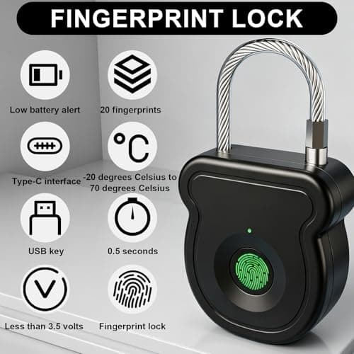 Smart Fingerprint Padlock Keyless Lock with 20 Fingerprints Storage — view 3