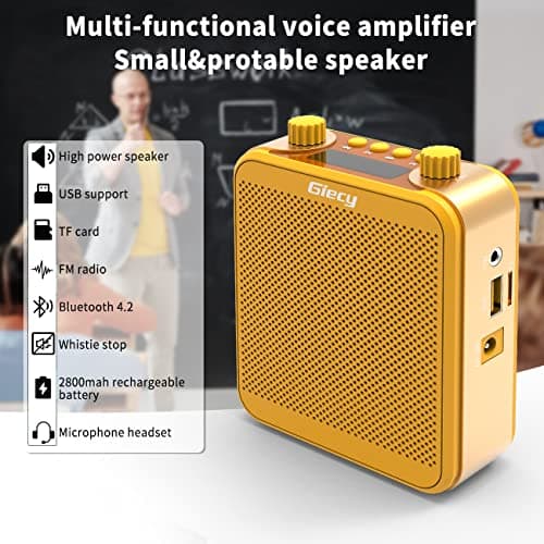Giecy Portable Voice Amplifier with Headset Microphone 30W Rechargeable Battery 2800mAh Powerful Sound System for Teachers, Guides, Coaches, Presenters(Yellow) — view 4