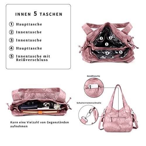 Angel Kiss handbag women's shoulder bag Multifunctional crossbody bags Waterproof PU vegan leather with zip closure pockets.., pink, 35 x 12 x 30 cm, Utility — view 6