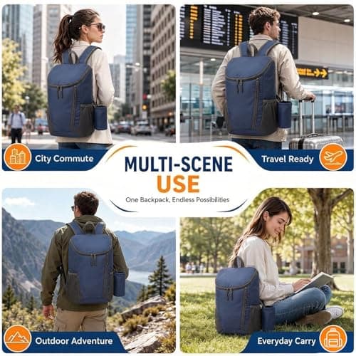 NWDEY Lightweight Foldable Backpack, Waterproof Small Rucksack with Flip Top Main Compartment, 160g Packable Casual Daypack for Men Women Kids, Perfect for Hiking Camping Travel Cycling (Navy Blue) — view 6