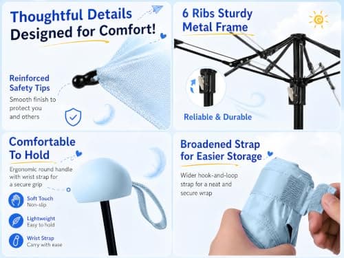 BAODINI Mini Travel Umbrella With Case Small Compact UV Umbrella Protection Sun Lightweight Tiny Pocket Umbrella — view 5