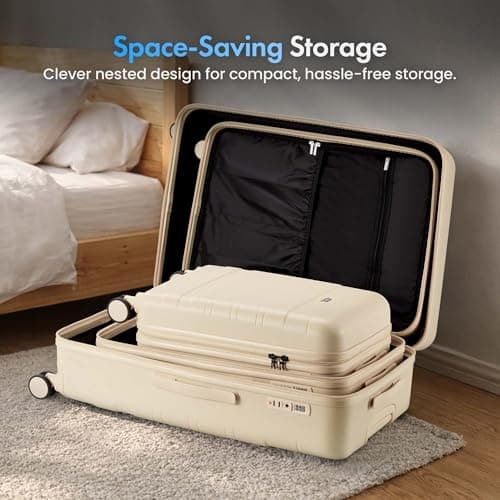 VonHaus Suitcase Set - Cream Luggage Set for Travel - 3 Piece Lightweight ABS Hard Shell Suitcases - Telescopic Handle & Double Spinner Wheels - TSA Lock & Anti-Theft Zip - Large, Medium & Cabin Bag — view 5