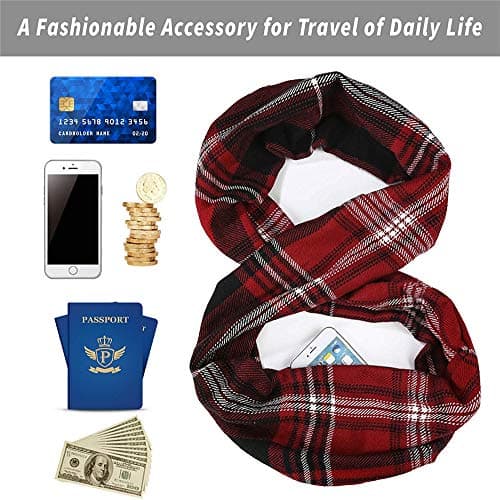 Ulalaza Infinity Scarf with Hidden Zipper Pocket Lightweight Travel Wrap for Women Girls — view 4