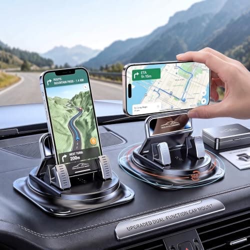 FOUDOL 360° Rotatable Car Dashboard Phone Mount, One Hand Release Auto Phone Holder, Non-Slip Gel Base Spring Clip Cell Phone Stand, Universal Compatible with iPhone Samsung All Smartphones(1pcs)