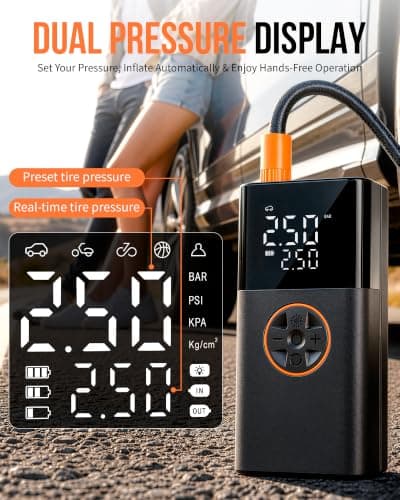 Tyre Inflator Air Compressor, Portable Cordless Car Bike Tyre Pump, 150PSI — view 4