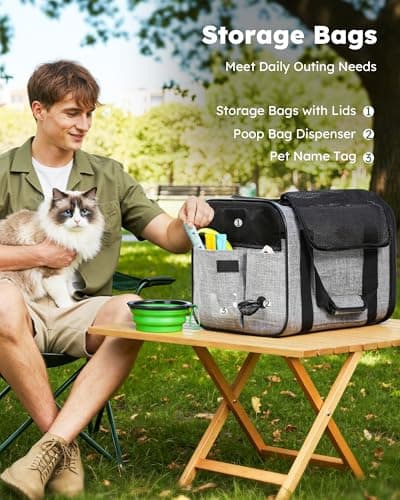 pecute Cat Carrier Large, Breathable Pet Carrier Bag, Dog Carrier XL, Grey — view 6