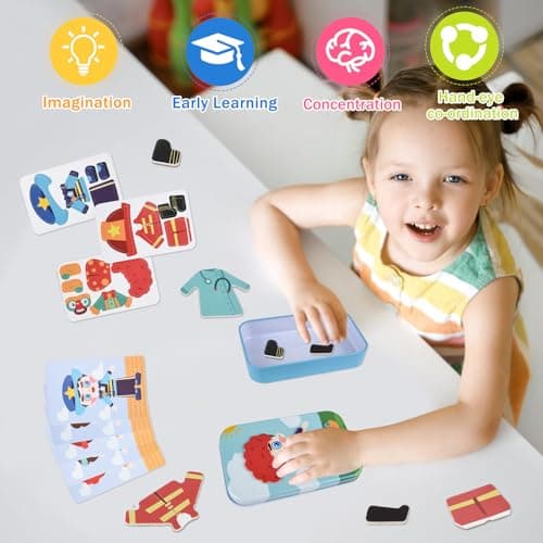 ASTARON Magnetic Puzzle for Boy, Kids Portble Travel Activities Educational Toys with 23 Puzzles Tin Box, Fridge Magnets for toddlers, Promotes Imagination and Concentration — view 5