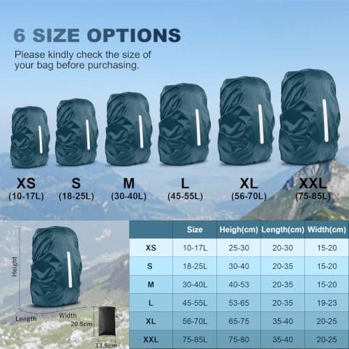 LAMA 2pcs Waterproof Rain Cover for Backpack, Reflective Rainproof Protector for Anti-dust and Anti-Theft XL 56L-70L Black Seablue — view 6