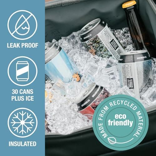 CleverMade Collapsible Insulated Cooler Bag – 30 Can Leakproof Soft Cooler for Beach, Travel, Car – Shoulder Strap, Bottle Opener - Heather Cool Gray/Shadow Gray — view 4