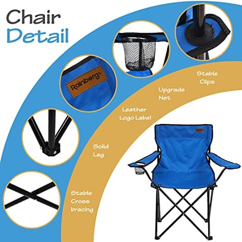 Rainberg Folding Camping Chairs, Comfortable Heavy Duty Structure, Extra Wide Garden Chair with Hard Armrest Foldable Fishing Chair Outdoor Fold up, Cup Holder with Carry Bag (Pack of 1, Blue) — view 4