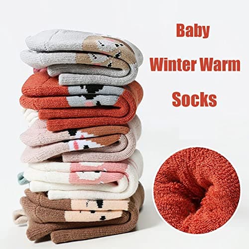 FedMois 6 Pairs Baby Kids Cozy Warm Winter Socks Anti-slip Infant Toddler Thermal Crew Socks, animals, 1-3 Years — view 4