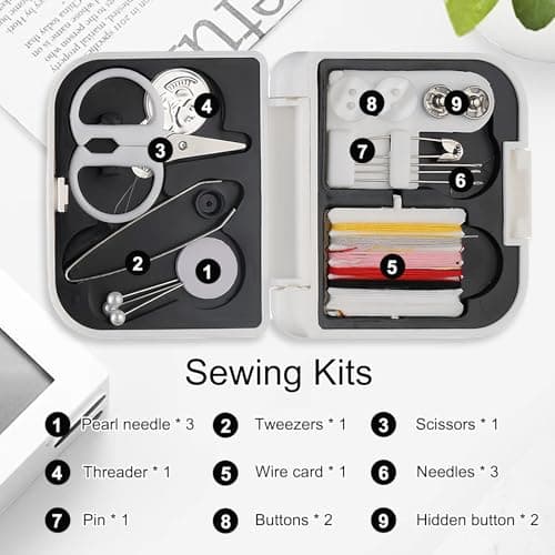 Siliget Mini Sewing Kit, Portable Sewing Supplies for Travel and Home Emergency, Small Basic Sewing Kits Accessories with Needles Threads Buttons Scissor (White) — view 5