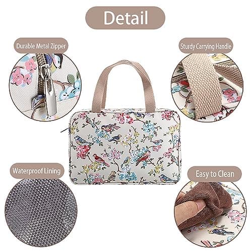 IGNPION Woman Large Travel Toiletry Bag Waterproof Wash Bag Make up Organizer Bag Cosmetic Bag Swimming Gym Bag (Beige,Bird) — view 5