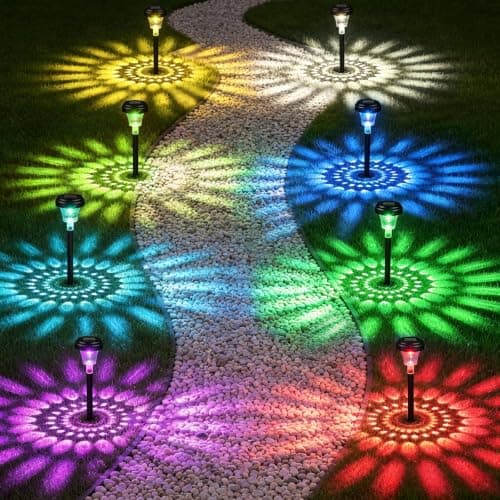Akynite 8 Pack Multi Coloured Solar Lights Outdoor Garden, Warm White & RGB Colour Changing Mode, IP65 Waterproof Solar Lights Colourful, Multicoloured Garden Landscape Light for Lawn Path