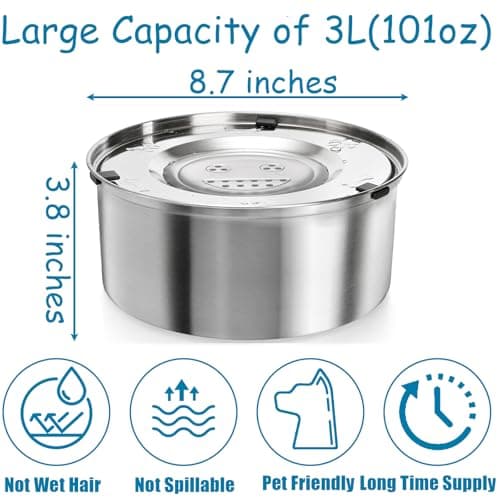 Coloch No Spill 3L Dog Water Bowl, 101oz Stainless Steel Dog Water Feeder No Drip Slow Dog Bowl with Floating Disk Large Capacity Pet Drinking Dispenser Vehicle Carried Travel Water Bowl for Dog, Cat — view 2