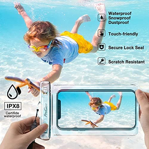 ProCase 2 Pack Waterproof Phone Pouch, Underwater Case phone sleeve for iPhone 17 Air 16 15 14 Plus Pro Max 13 12, Galaxy S24 Ultra S23 S22 Up to 7.0 inch, Cruise Beach Essentia -Clear — view 3