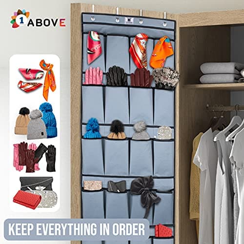 1ABOVE Hanging Shoe Rack over Door Shoe Storage Organiser Holder Tidy with Large Fabric Pockets Shoe Hanger, Grey (24 POCKET) — view 3