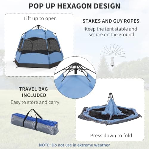 Outsunny Double Layer Instant Pop Up Tent with Rainfly 4 Person Blue — view 5