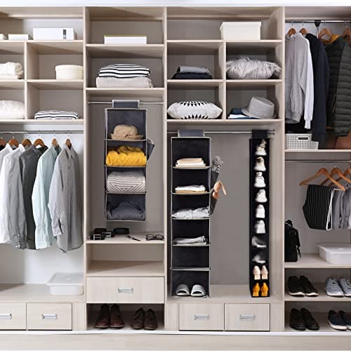YOUDENOVA Hanging Shoe Rack 10-Shelf Shoes Storage for Wardrobe Collapsible Hanging Shoe Organizer Slim Organiser Durable Fabric Wardrobe Storage Solutions for Shoes,Clothes,Hats - Black — view 6