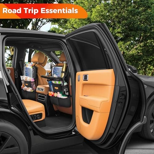 SURDOCA Car Seat Organiser Kids with Foldable Tray – Seat Storage with Touchable Tablet Pocket, Roadtrip Essentials – Fits Most Vehicles — view 6