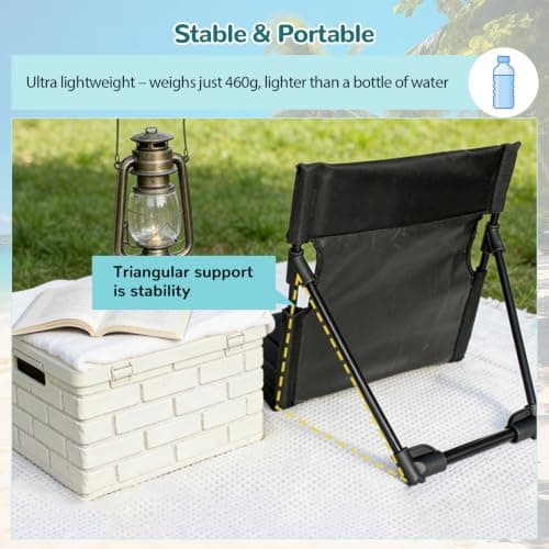 Xiyingcai Ultra Lightweight Folding Floor Chair, Portable Beach Floor Chair with Back Support & Thickened Pad, Low Beach Chair for Travel Camping BBQ, Black — view 4