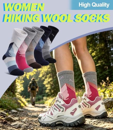 DOSKONI Merino Wool Hiking Socks for Women Cozy Boot Work Crew Socks, Blue — view 2