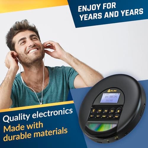 KLIM Nomad - New - Portable CD Player with Long-Lasting Battery - with Headphones - Radio FM - Compatible MP3 CD Player Portable - TF Card Radio FM Bluetooth - Ideal for Cars - Gold — view 6