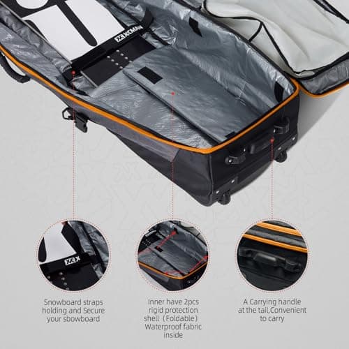 XCMAN Padded Snowboard Bag with Wheels, Extendable Roller Ski Bag for Air Traveling Adjustable Length - Extra Long/Wide/Deep,Waterproof - with Protection Ribs — view 3