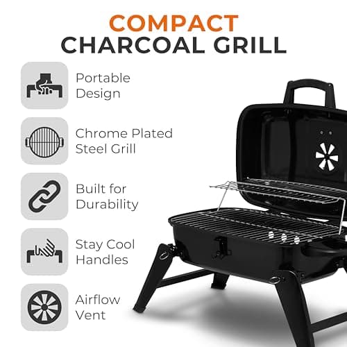 Tower Compact Charcoal Grill with Collapsible Legs & Portable Design, Black, T978539 — view 2