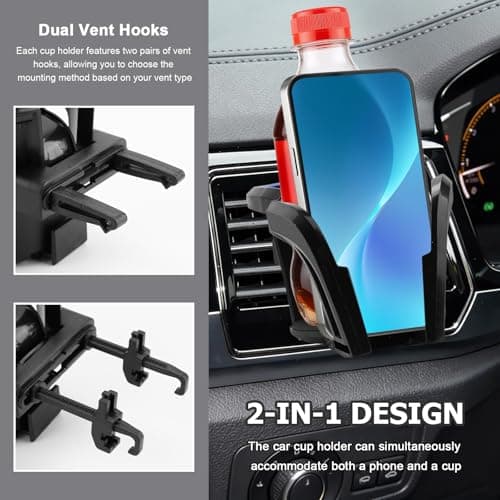 2PCS Car Cup Holder Mount, 2-in-1 Air Vent Drink Phone Holder Stand (Blue) — view 4