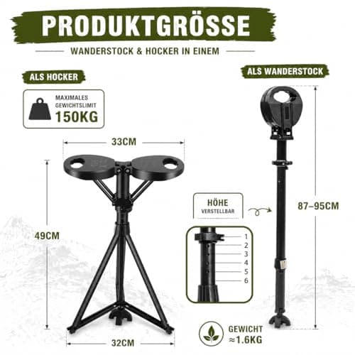 Walking Stick with Seat, Folding Portable Retractable Lightweight Sturdy Walking Stick for Elderly, Seniors, Outdoor Travel. Walking Stick with Seat, Heavy Duty Tripod Seat with Travel Bag for Adults — view 5