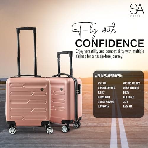SA Products Rose Gold Cabin Suitcase 45x36x20cm - Lightweight Hardshell Carry On Luggage with 4 Spinner Wheels, Telescopic Handle - Cabin Bag with Divider Pocket, Travel Case with Spacious Interior — view 5