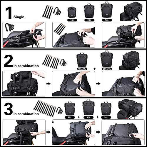 Rhinowalk Motor Pannier Bag 10/20/30L Multifunctional Waterproof Rear Rack Trunk Motorcycle Seat Bag, Black 20L — view 6