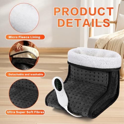 Electric Foot Warmer, Cold Feet Warmers, Cosy Heated Foot Warmer with Removable Lining, 10 Temperature Settings and 3 Timer Settings, Heated Foot Warmers for Women Men Winter Home Office, Black — view 3