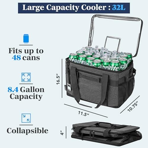 OPUX Soft Cooler Bag, Insulated Collapsible Soft Sided Portable Cooler, 48 Cans Beach Camping Leakproof Cooler with Shoulder Strap, Ice Chest for Travel Road Trip Picnic, Charcoal Gray — view 2