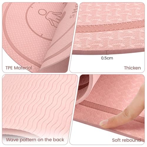 GREENSAPPIRE Yoga Mat Multi-Purpose Extra Thick Skipping Rope Mat Jump Rope Mat Foam Exercise Mats for Home Gym Floor Protection Cardio HIIT Yoga Non-Slip Shock 123X62X0.5CM (Pink) — view 5