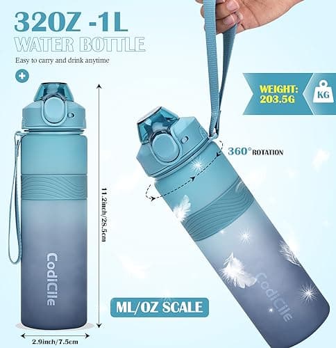 CodiCile Water Bottle, BPA Free 1l Water Bottle Leak Proof Drinks Bottle, Large Sports Bottle Great for Gym, School, Office and Travel (Light Dark Blue) — view 6