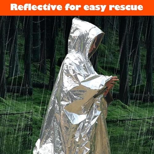 Emergency Survival Poncho (4pc) Thermal Mylar Foil Coating Blanket for Heat Retention and Rain | Reversible with Hood | Waterproof, Windproof, Portable (UK, Numeric, 40, Regular, Regular, orange) — view 6