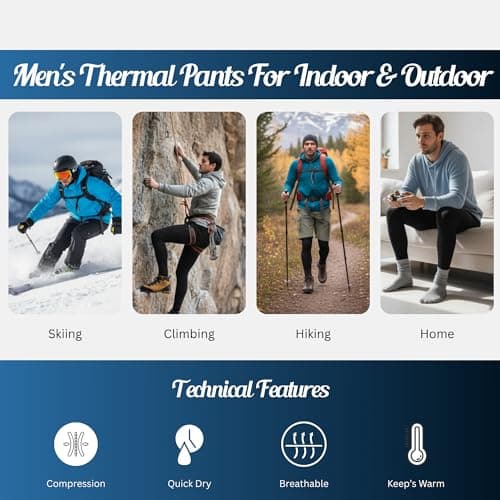 Men’s Thermal Underwear Pants Base Layer Leggings – Warm Long Johns for Cold Weather, Winter Sports, Running, Hiking, Skiing & Outdoor Activities (UK, Alpha, XL, Regular, Regular, White) — view 6