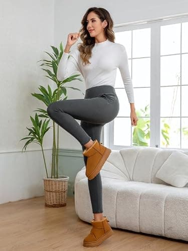 CrystErzoix Fleece Lined Leggings Women High Waisted Thermal Leggings Thick Ladies Sports Yoga Leggings Winter Warm with Pockets, Heather Grey S — view 6