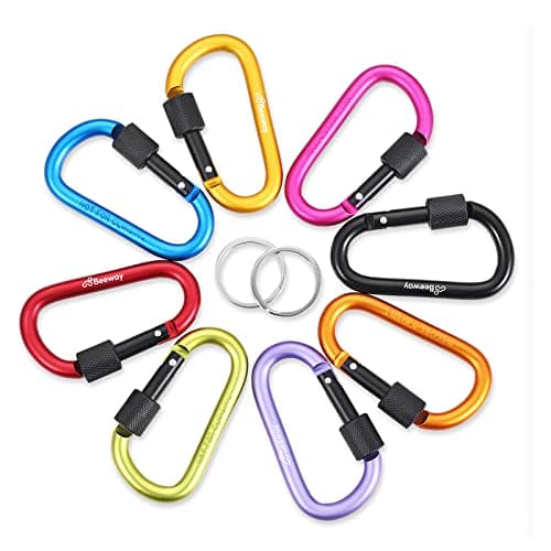 BEEWAY Locking Carabiner, 8 Pack Premium Aluminum Alloy D-Ring Carabiners Key Chain Clip Hook for Camping, Hiking, Traveling, Fishing, Backpack — view 2