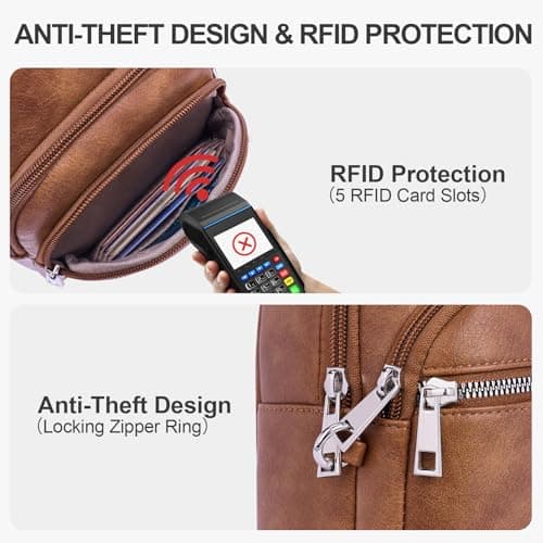 Lexiyat Anti Theft Crossbody Bags for Women Travel Chest Sling Bag Leather Handbags Fanny Pack Brown — view 3